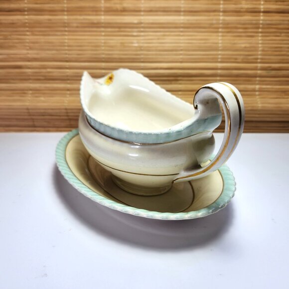 Johnson Brothers Gravy Boat Windsorware JB18 Floral Pattern Aqua Fluted Rim - Picture 4 of 12